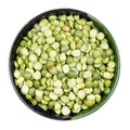 Raw dried green split peas in round bowl isolated Royalty Free Stock Photo