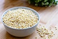 Raw Dry Organic Couscous in a Bowl. Turkish Kuskus