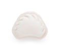 Raw dumpling (varenyk) on white background, top view