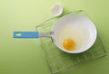 Raw egg on a frying pan