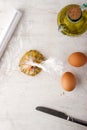 Raw egg with herbs in the transparent bag Royalty Free Stock Photo