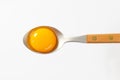 Raw egg yolk on spoon Royalty Free Stock Photo