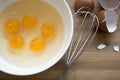 Raw Egg Yolk in white bowl  for cook Royalty Free Stock Photo