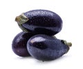 Raw eggplants with water drops on white background Royalty Free Stock Photo