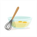Raw eggs in a glass bowl and whisk for whipping vector Illustration Royalty Free Stock Photo