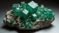 Raw emerald in host rock with vibrant green hue and forest green veins Royalty Free Stock Photo