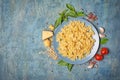 Raw farfalle pasta with ingredients for pesto sauce Royalty Free Stock Photo