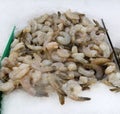 Raw farmed shrimp on ice at fish market Royalty Free Stock Photo