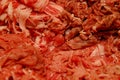 Raw fatty beef and bacon pork meat ingredients for hot pot soup mix Royalty Free Stock Photo