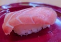 Fatty tuna sushi on red dish Royalty Free Stock Photo