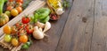 Raw fettucce pasta, vegetables, herbs and olive oil Royalty Free Stock Photo