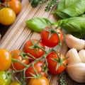 Raw fettuccine pasta, vegetables and herbs Royalty Free Stock Photo