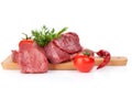 Raw fillet beef steak and spices on cutting board Royalty Free Stock Photo