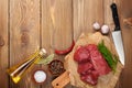 Raw fillet beef steak and spices Royalty Free Stock Photo