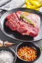 Raw fillet steak beef meat on plate Royalty Free Stock Photo