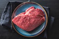 Raw fillet steak beef meat on plate. Top view Royalty Free Stock Photo