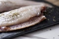 Raw filleted common sole