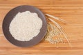 Raw fine-ground barley groat, barley whole grains and ears