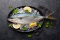 Raw fish on ice. Seafood cooking