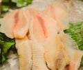 Raw fish meat on ice seamarket Royalty Free Stock Photo