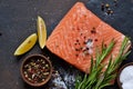 Raw fish salmon filet prepared for cooking.