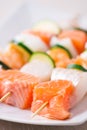 Raw Fish skewers on a Plate. High quality photo Royalty Free Stock Photo