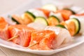 Raw Fish skewers on a Plate. High quality photo Royalty Free Stock Photo