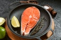 Raw fish steak. a piece of salmon prepared for frying