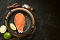 Raw fish steak. a piece of salmon prepared for frying