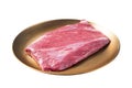 Raw flank beef marbled meat steak on butcher table. Isolated on white background. Royalty Free Stock Photo