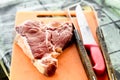 Raw Florentine beef steak on a cutting board