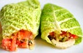 Raw food diet concept with cabbage wraps Royalty Free Stock Photo