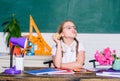 Raw food diet. small girl ready to eat apple. Smart child concept. healthy eating is good. digital age with modern Royalty Free Stock Photo