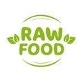 Raw food label icon vector for product badge stamp isolated with leaves, sticker tag for eco friendly vegetarian meal