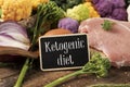 Raw food and text ketogenic diet in a signboard