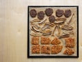 raw foodism sweets (flax cookies, banana chips, buckwheat brittles) Royalty Free Stock Photo