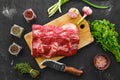 Raw fresh beef chuck center roast with spice and herbs Royalty Free Stock Photo