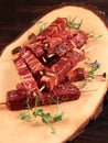 Raw fresh beef and lamb skewers, uncooked