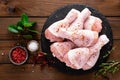 Raw fresh chicken legs on wooden background. Top view Royalty Free Stock Photo