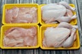 Raw fresh chicken with skin and bones, the whole chicken with breasts, legs, thighs, chicken meat that is ready for baking, Royalty Free Stock Photo