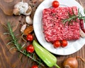 Raw fresh ground beef meat - minced meat on plate and spice Royalty Free Stock Photo