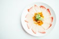 Raw fresh Hamaji fish meat sashimi in white plate