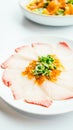 Raw fresh Hamaji fish meat sashimi in white plate