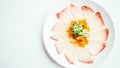 Raw fresh Hamaji fish meat sashimi in white plate