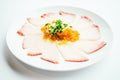 Raw fresh Hamaji fish meat sashimi in white plate