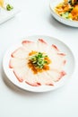 Raw fresh Hamaji fish meat sashimi in white plate