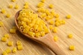 Raw fresh and healthy macaroni pasta on wooden spoon Royalty Free Stock Photo