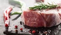 Raw fresh meat. Pork steak with rosemary Royalty Free Stock Photo