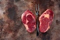 Raw fresh meat Ribeye Steak heart shape Royalty Free Stock Photo