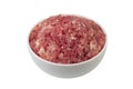 Raw fresh minced pork meat in white bowl isolated on white background with clipping path Royalty Free Stock Photo